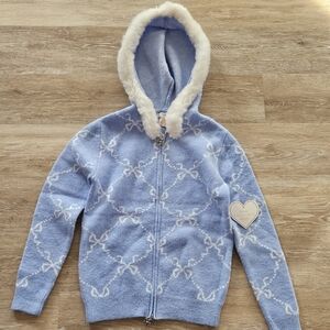 Girls blue and white Sweet Storie hooded zip sweater XL 16.